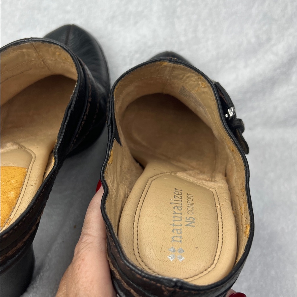 Naturalizer Black Leather Slip-On Mules with Silver Buckle - Picture 6 of 10